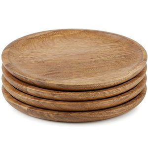 Ensemble de plateaux de service en bois d'acacia faits à la main – Assiettes rondes en bois pour servir les aliments, les collations, le fromage, les fruits et à la maison - Product Image 1