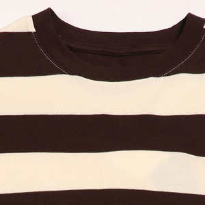 T-shirt en coton rayé blanc et marron pour femme, décontracté, à manches courtes, pour l'été - Product Image 5