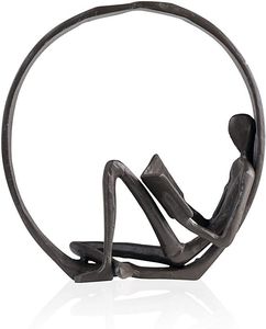 Minimalist Metal Bookend With Reading <b>Figure</b> Sculpture Circular Design Handmade Artistic Decor For Living Room Tabletop - Product Image 2