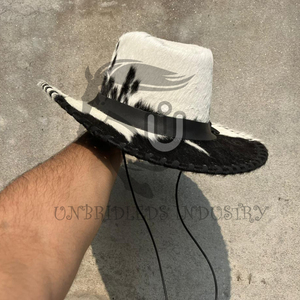Nouveau Chapeau de Cowboy Élégant en Cuir de Vachette 2026 avec Fourrure de Cheval Noir et Blanc - Idéal pour le Sport, les Activités de Plein Air, les Voyages et les Fêtes - Product Image 4