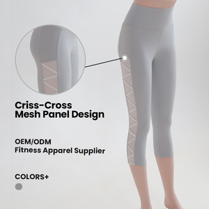 Leggings de yoga taille haute pour femme avec empiècements en mesh, sexy, croisés, collants de sport, résistants aux squats, effet push-up, capris d'entraînement - Product Image 3