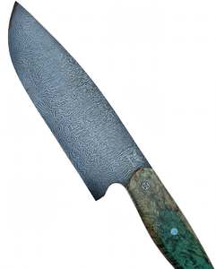 Cuchillo de Cocina de Acero de Damasco Hecho a Mano con Mango de Resina Verde y Madera, Herramienta Culinaria Profesional - Product Image 2