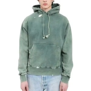 Sweat à capuche personnalisé délavé à l'acide pour homme, vert sauge vintage, en molleton de coton épais, effet vieilli, streetwear, vierge - Product Image 3