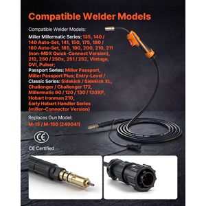 Torcia per saldatura MIG Miller M15/M150 di ricambio da 150A con cavo da 4,5 m e 5 punte di contatto - Categoria Prodotto: Torce per saldatura - Product Image 2