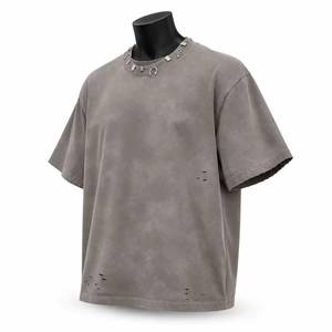 เสื้อยืดเจอร์ซีย์ทรงโอเวอร์ไซส์ สีซีดแบบวินเทจ ขอบเสื้อฉีกขาด สไตล์กรันจ์ สตรีทแวร์ ตกแต่งด้านหน้าแบบคัสตอม ยูนิเซ็กส์ ลำลอง พรีเมียม - Product Image 3