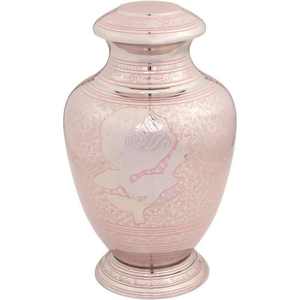 Urna Funeraria Rosa Suave Grabada con Diseño Floral y Acabado Brillante para un Elegante Recuerdo de Adulto - Product Image 1