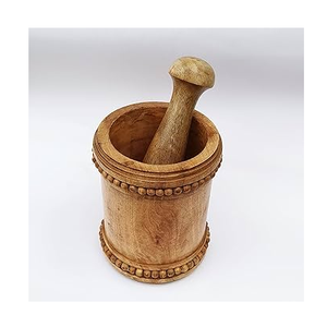 Mortero y Pilón de Madera Maciza Ecológico Hecho a Mano, Triturador Manual para Especias y Hierbas, 93 mm - Product Image 6
