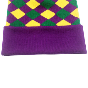 Bonnet unisexe pour le Mardi Gras, à carreaux et rayures, violet, vert, jaune, en acrylique, bonnet d'hiver pour fête, taille adulte 56-58CM - Product Image 5