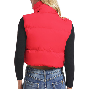 Chaleco Acolchado Rojo de Cuello Alto para Mujer, Diseño OEM/ODM, Cierre de Cremallera, Color Sólido, Informal, Corto, Relleno de Poliéster - Product Image 4