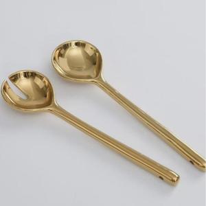 Gold Plated Salad Fork And Spoon <b>Set</b> With Shell Design Handle Metal Salad Serving Luxury Cutlery <b>Sets</b> 2 Pcs Wedding Decoration - Product Image 5