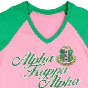 T-shirt Raglan Rose et Vert Personnalisé Col V Manches Courtes Décontracté Sportswear Tenue d'Équipe Vêtement Tendance Haut - Product Image 2