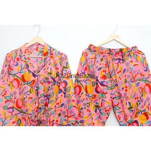 ชุดนอนผ้าฝ้ายอินเดียทำมือ ลายดอกไม้ ผ้าเนื้อนุ่ม ระบายอากาศได้ดี พร้อมเชือกผูกเอว เหมาะสำหรับใส่ตอนเช้า - Product Image 6