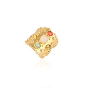 Nuevo anillo ajustable con múltiples piedras preciosas y diseño estampado, anillo llamativo con piedra lunar natural, chapado en oro de 18k, con cuentas de latón, anillos de moda para mujer - Product Image 3