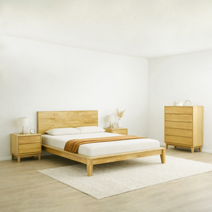 ชุดห้องนอนไม้เวียดนาม 4 ชิ้น พร้อมเตียงแบบญี่ปุ่นสไตล์ Japandi ทำจากไม้ยางพารา ผลิตโดยผู้ผลิตเฟอร์นิเจอร์แบบ OEM/ODM - Product Image 1