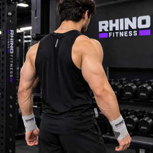 สายรัดข้อมือซ้าย Rhino Fitness สีเทา ผ้าฝ้าย ปรับได้ด้วยแถบตีนตุ๊กแก สำหรับยกน้ำหนัก - Product Image 2