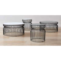 Ensemble de tables basses avec plateau en marbre et verre sur pied en fil métallique/2 Meubles de décoration intérieure pour salon et hall d'entrée