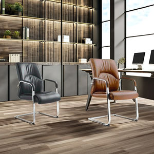 Maßgefertigter Moderner PU-Leder Chefsessel mit Chromgestell Holzrahmen Feste Armlehnen Eingebaute Kopfstütze - Product Image 2