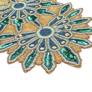 Embroidered Geometric <b>Table</b> <b>Runner</b> Bohemian Home Decor Washable Beaded Pattern Yellow Blue Purple - Product Image 4