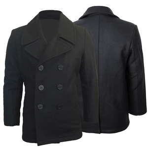 Adult <b>Men</b> Casual Pea Coat <b>Black</b> Color Slim Fit Notched Collar Eco Friendly Straight Fit Wool <b>Peacoat</b> With Custom Design And Size - Product Image 3
