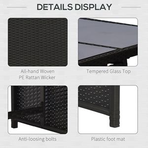 Set da pranzo da esterno in vimini a 8 pezzi con tavolo quadrato in vetro e cuscini, sedie e pouf salvaspazio in rattan - Product Image 6