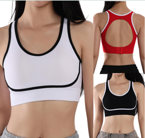 เสื้อชั้นในกีฬาผู้หญิง คอกลม น้ำหนักเบา สีพื้น ระบายอากาศดี ซัพพอร์ตสูง โยคะ ไร้ตะเข็บ ดีไซน์โลโก้ด้านหน้าแบบเว้า ทรงสี่ทิศทาง - Product Image 1