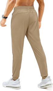 Men's Khaki Sweatpants Elastic Waist Drawstring Quick Dry Lightweight Joggers Casual Athletic <b>Pants</b> with Side Stripe - Product Image 4