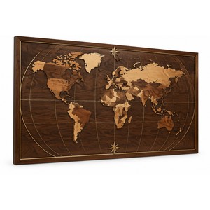 Mapa del mundo en marquetería de madera de Sheesham, arte decorativo para pared |   Incrustaciones de Latón Hechas a Mano |   Venta al por mayor - Product Image 1