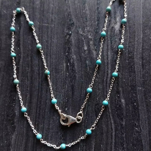 Handmade Turquoise Beaded Chain Necklace Sterling <b>Silver</b> Delicate Boho Minimalist Jewelry Gift - Product Image 1