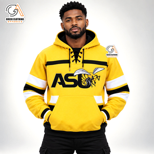 Sweat-shirt à capuche pour homme jaune avec logo abeille ASU, coupe classique, en molleton, décontracté, pour l'automne et l'hiver, doublé en molleton, motif uni - Product Image 1