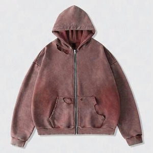 Fabricante de Sudaderas con Capucha Personalizadas OEM, Estilo Vintage Lavado, con Cierre, Talla Grande, de Algodón Grueso y Felpa, para Ropa Urbana - Product Image 5