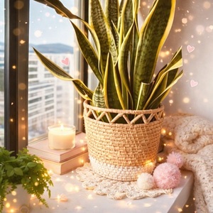 Modern Handmade Rattan Woven Flower Pot Bohemian Style Indoor Plant Decor Natural Finish Desktop Use - Product Image 2