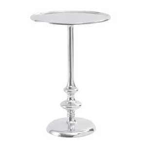 Antique Silver <b>Round</b> Aluminum <b>Side</b> <b>Table</b> Industrial Metal Pedestal End <b>Table</b> For Living Room Furniture Modern Accent Coffee - Product Image 2