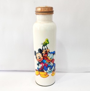 Botella de Agua de Cobre Puro con Mandala de Geometría Sagrada, Recubrimiento Blanco, Antiderrames, Reutilizable, Minimalista para Viajes - Product Image 3