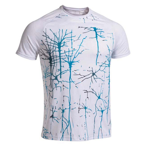 Men's White Short Sleeve O-Neck T-Shirt With Blue <b>Tree</b> Pattern Quick Dry <b>Slim</b> Fit Casual Knitted Polyester Print - Product Image 1