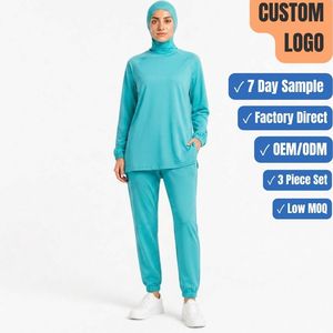 Wholesale Bulk 260GSM 3 Piece Modest Sport Set <b>Raglan</b> <b>Top</b> Jogger Hijab OEM Factory Direct - Product Image 1