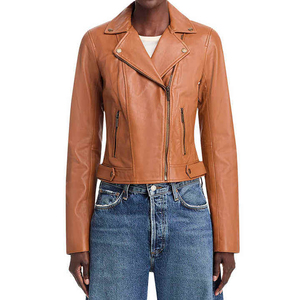 Brown <b>Genuine</b> 2025 Classic New Design Women <b>Genuine</b> Leather Jacket High Quality Ladies Women Leather Jacket For Sale - Product Image 1