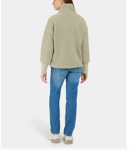 Women's Fleece Sweatshirt High Quality Pullover Mock neck Sweatshirt Patchwork Embroidery <b>Green</b> Mock Neck Sweatshirt - Product Image 5