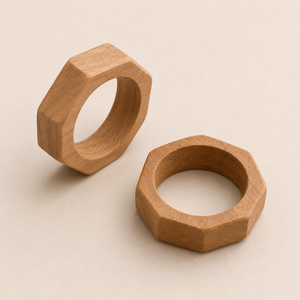 Anneaux de serviette en bois géométriques écologiques, faits à la main en bois d'acacia naturel, pour une décoration de mariage moderne - Product Image 5