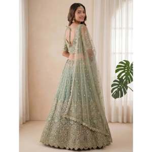Girls Ethnic Embroidered <b>Green</b> Lehenga Choli in Soft <b>Net</b> with Customized Design - Product Image 3