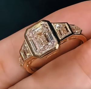 Vintage Art Deco <b>Emerald</b> Cut Moissanite Diamond Engagement <b>Ring</b> Multi Shape Side Stone <b>Silver</b> Plated Bezel Setting Trendy IGI - Product Image 4