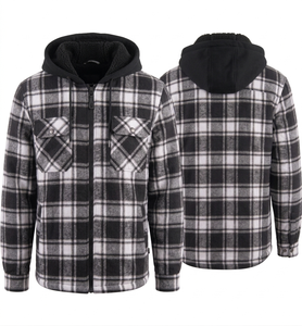 Veste à capuche en polaire à carreaux noirs pour homme, vêtement d'extérieur décontracté en flanelle à carreaux, coupe ajustée, manteau d'hiver de qualité supérieure, parka épaisse - Product Image 4