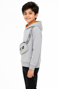 Sweat-shirt à capuche gris pour garçons Livster Premium, avec poche utilitaire croisée, en molleton doux mélangé de coton, pour l'hiver - Product Image 2
