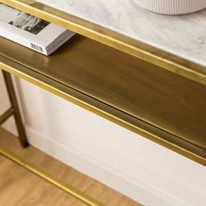 Mesa consola Vandana Elara Flux en metal dorado y mármol - Product Image 5