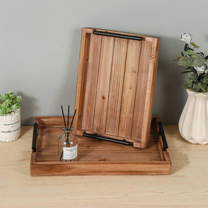Sustainable Pine Wood Serving Trays With Handles Set of 2 <b>for</b> Hot Meal Platters Use in Restaurants Cafes or Kitchens <b>for</b> <b>Display</b> - Product Image 5
