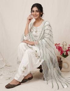 Elegante Conjunto de Salwar Kameez Blanco Bordado para Mujer, Kurti para Fiesta, Boda, Diwali, Graduación, Festival, India, Pakistán - Product Image 3