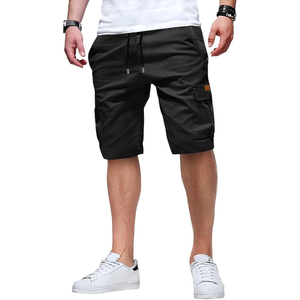 Shorts cargo décontractés multi-poches pour homme en denim bleu clair, coupe décontractée, coton délavé, taille haute, boutonnés - Product Image 1