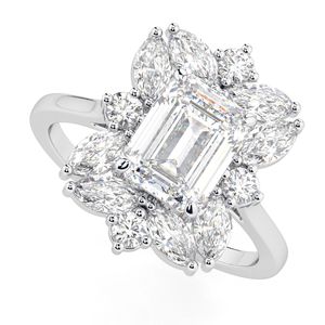 Bague de fiançailles et d'anniversaire pour femme avec halo de moissanite taille émeraude, design charmant - Product Image 5