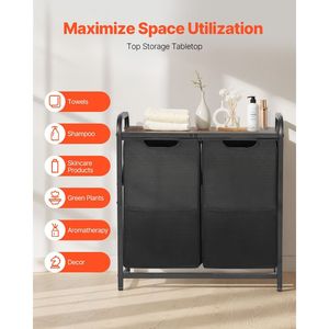 Grande portaoggetti autoportante 2 sezioni 600D cestini in tessuto Oxford da tavolo estraibile in legno con struttura metallica per lavanderia - Product Image 6