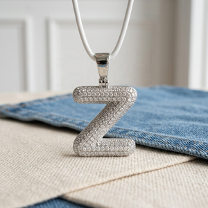 Rhodium Plated Zircon Letter Z Pendant <b>Necklace</b> Fashion Hip Hop Jewelry Unisex White Alloy <b>Initial</b> Charm - Product Image 3