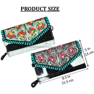 Sac à main bandoulière et pochette artisanal de style western, en cuir de vachette floral brodé, accessoire bohème élégant et tendance - Product Image 2